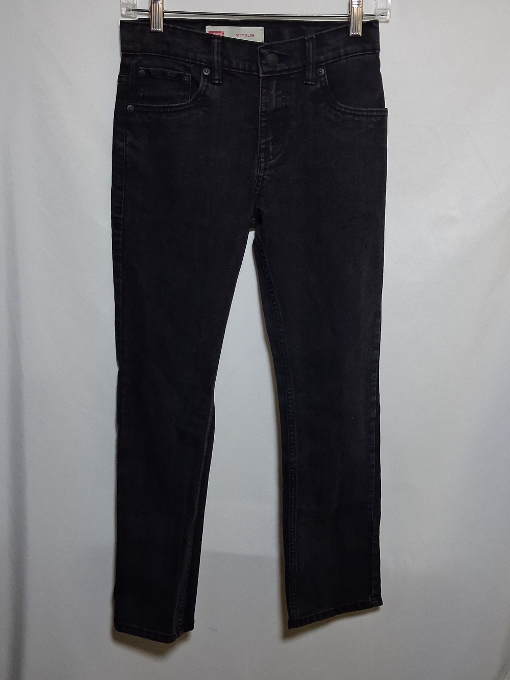 Boys Levis 511 Slim Straight Black Jeans Waist Adjusters Pockets Sz 12 Reg 26x26